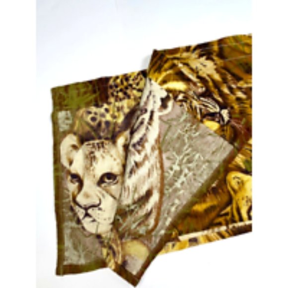 Vintage 60s 70s Set 3 Rare Animal Print Curtains Valances Pinch Pleat Tiger Lion - Picture 6 of 7
